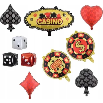 Balónek SADA BALÓNKŮ KASINO KARTY KOSTKY POKER VEGAS dekorace narozeniny 10ks
