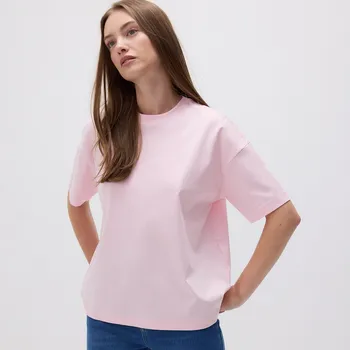 Dámské tričko Reserved - Oversize tričko z marcerované bavlny - pastelově růžová - 157EN-03X - 157EN-03X-XS