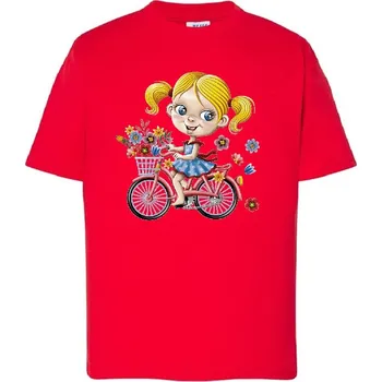 Dívčí tričko detske-levne-bavlnene-tricko-potisk-divka-kolo Barva: Red - červená, Dětská bavlněná trička JHK: L
