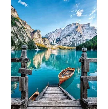 Obraz OBRAZ K VYMALOVÁNÍ PODLE ČÍSEL NA PLÁTNĚ 40X50 LOĎ NA JEZEŘE + BARVY