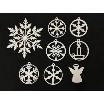 Vánoční dekorace Vánoční ozdoby sada - výtisk 3D - 8ks - bílá