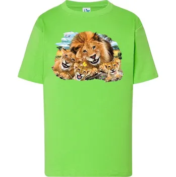 Dívčí tričko detske-levne-bavlnene-tricko-potisk-lvi-selfie Barva: Lime - limetková, Dětská bavlněná trička JHK: XL