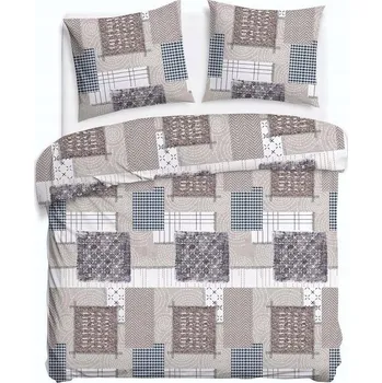 Povlečení Povlečení 220x200 cm, flanelové, bavlněné, s chloupkem, patchworkový vzor béžové