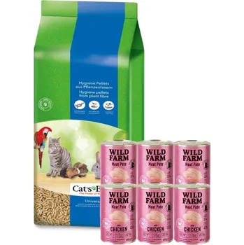 Podestýlka pro kočku JRS Cat's Best Universal 40 l + WILD FARM Pate Chicken 6x400g