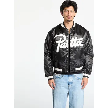 Bunda Patta Script Logo Satin Varsity Jacket UNISEX Black L