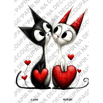 Umělecký papír Rýžový a soft papír na decoupage - kočky Valentýn láska - KB2899 Materiál: Soft, Rozměr: A4