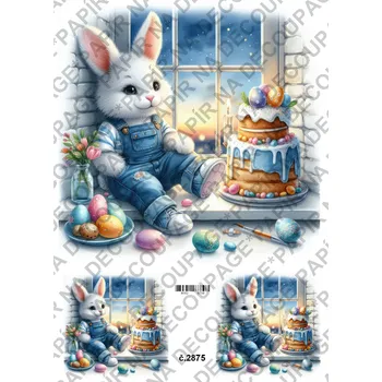 Umělecký papír Rýžový a soft papír na decoupage - Zajíček u okna - KB2875 Materiál: Rýžový papír, Rozměr: A4