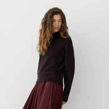 Dámský svetr Reserved - Svetr z vlny s přídavkem kašmíru - tmavě hnědá - TE801-89X - TE801-89X-XS