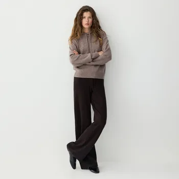 Dámské kalhoty Reserved - Vlněné kalhoty s kašmírem - tmavě hnědá - TF114-89X - TF114-89X-S