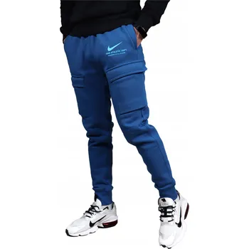 Nike pánské tepláky Nike sportovní tepláky do posilovny joggery bavlněné modré velikost L