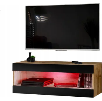 Komoda Závěsná skříňka pod TV TIVOLI RTV2 Dub Wotan/Černá, RGB LED osvětlení