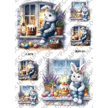 Umělecký papír Rýžový a soft papír na decoupage - Zajíček u okna - KB2879 Materiál: Soft, Rozměr: A4