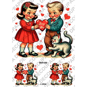 Umělecký papír Rýžový a soft papír na decoupage - Retro Valentýn - KB2844 Materiál: Soft, Rozměr: A4