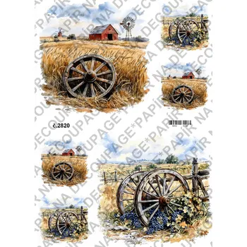 Umělecký papír Rýžový a soft papír na decoupage - Kolo od vozu - KB2820 Materiál: Soft, Rozměr: A4