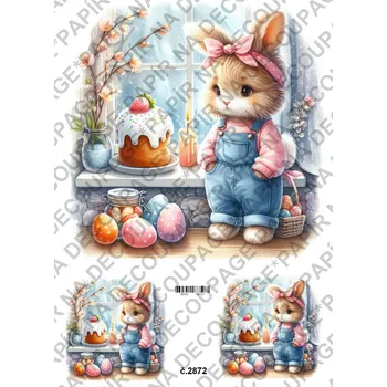 Umělecký papír Rýžový a soft papír na decoupage - Zajíček u okna - KB2872 Materiál: Soft, Rozměr: A4