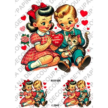 Umělecký papír Rýžový a soft papír na decoupage - Retro Valentýn - KB2845 Materiál: Soft, Rozměr: A4