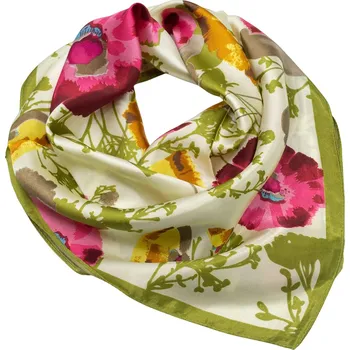 Šátek Fennysun Inc. Šátek saténový - béžovo-zelený s květinovým potiskem