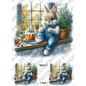 Umělecký papír Rýžový a soft papír na decoupage - Zajíček u okna - KB2867 Materiál: Soft, Rozměr: A4