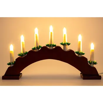 Svícen Vánoční dřevěný svícen ve tvaru oblouku, vínová, 7 svíček, teplá bílá