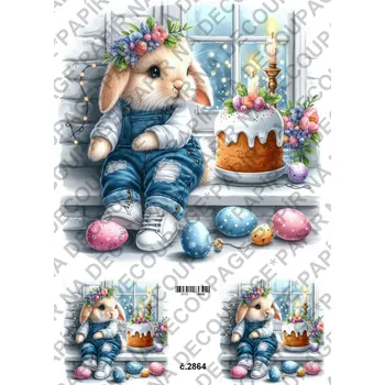 Umělecký papír Rýžový a soft papír na decoupage - Zajíček u okna - KB2864 Materiál: Soft, Rozměr: A4