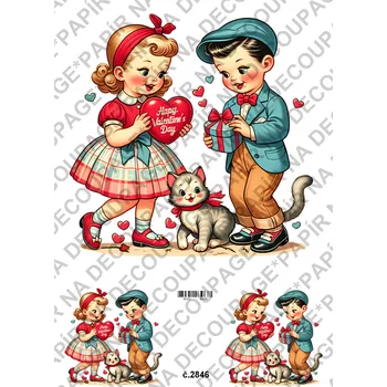 Umělecký papír Rýžový a soft papír na decoupage - Retro Valentýn - KB2846 Materiál: Soft, Rozměr: A4