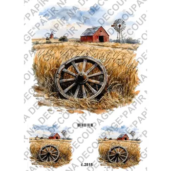 Umělecký papír Rýžový a soft papír na decoupage - Kolo od vozu - KB2818 Materiál: Soft, Rozměr: A4