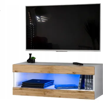 Televizní stolek Závěsná skříňka pod TV TIVOLI RTV2 Bílá/Dub Wotan, Modré LED osvětlení