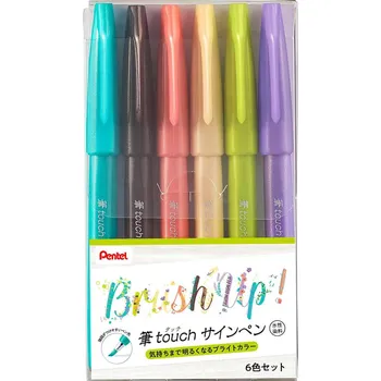 Popisovače Pentel Brush Sign Pen - New Colours, sada 6 ks