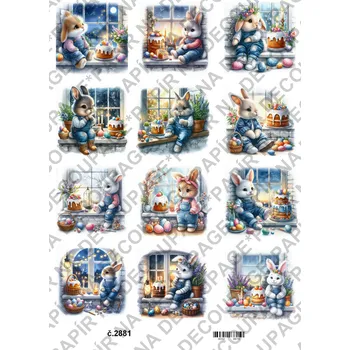 Umělecký papír Rýžový a soft papír na decoupage - Zajíček u okna - KB2881 Materiál: Soft, Rozměr: A4