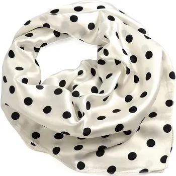 Šátek Fennysun Inc. Šátek saténový - bílý s černými puntíky