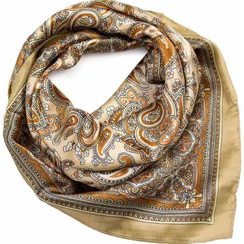 Šátek Fennysun Inc. Šátek saténový - hnědý s potiskem