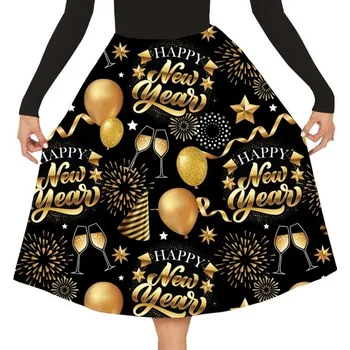 Dámská sukně SUKNĚ HAPPY NEW YEAR SILVESTROVSKÁ ČERNO-ZLATÁ NOVÝ ROK SILVESTR PÁRTY