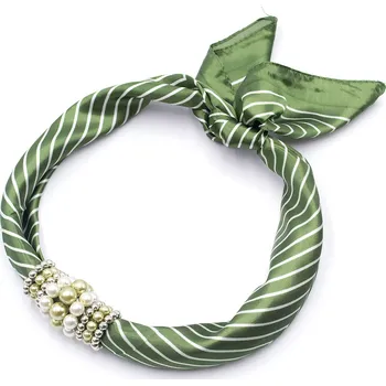 Šátek Magotex Šátek s bižuterií Letuška - zelený pruhovaný