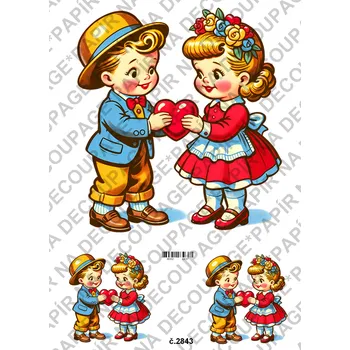 Umělecký papír Rýžový a soft papír na decoupage - Retro Valentýn - KB2843 Materiál: Soft, Rozměr: A4