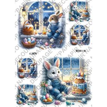 Umělecký papír Rýžový a soft papír na decoupage - Zajíček u okna - KB2876 Materiál: Soft, Rozměr: A4