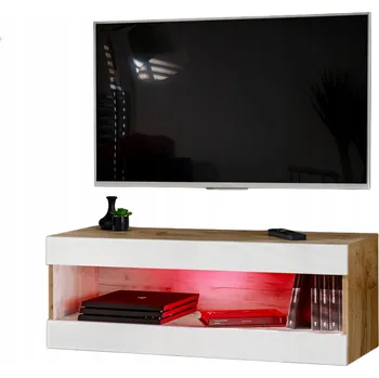Televizní stolek Závěsná skříňka pod TV TIVOLI RTV2 Dub Wotan/Bílá, RGB LED osvětlení