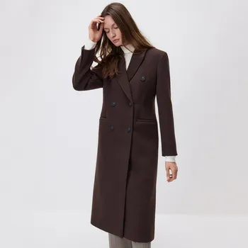 Reserved - Dvouřadý vypasovaný kabát - tmavě hnědá - WM908-89X - WM908-89X-XXL