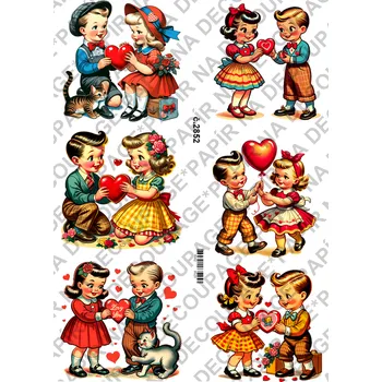 Výtvarný papír Rýžový a soft papír na decoupage - Retro Valentýn - KB2852 Materiál: Rýžový papír, Rozměr: A4