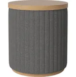 Bolia Tmavě šedý čalouněný taburet Rigato 40 cm s dubovým podnosem