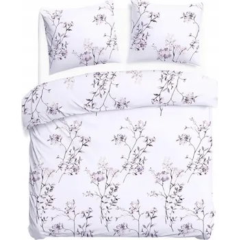 Povlečení Bavlněné Povlečení 180x200 100% BAVLNA bílé s šedým rostlinným vzorem