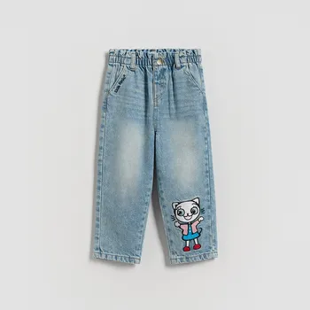 Dívčí kalhoty Reserved - Kitty Kotty paperbag džíny - modrá - 014BG-50J - 014BG-50J-80