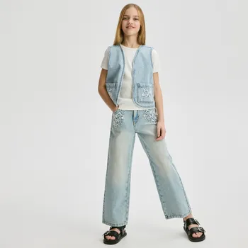 Reserved - Džíny straight s výšivkou - modrá - 614FZ-50J - 614FZ-50J-164