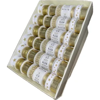 Vánoční dekorace Golden Harmony – Luxusní vánoční set stuh a provázků 48ks, 123m (7,-Kč/m) (Cenově výhodné, praktické a krásně sladěné řešení vánoční výzdoby)