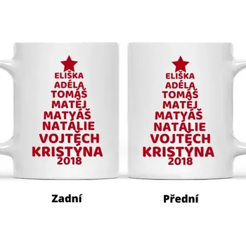 Hrnek - Strom s vánočními jmény - Až 8 jmen Bílá