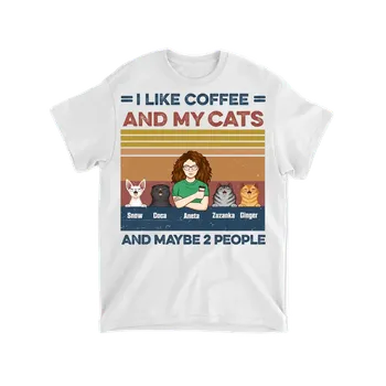 Tričko - Mám rád kávu a své kočky - až 4 kočky Tričko / Bílá / 3XL
