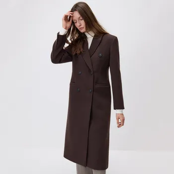 Reserved - Dvouřadý vypasovaný kabát - tmavě hnědá - WM908-89X - WM908-89X-S