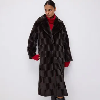 Dámský kabát Reserved - Kabát z napodobeniny kožešiny - tmavě hnědá - 049HV-89X - 049HV-89X-S