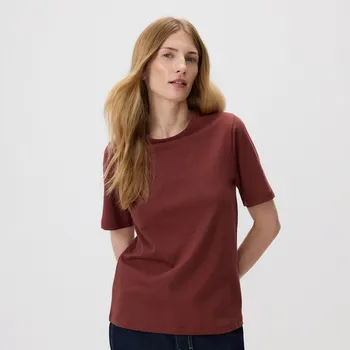 Dámské oblečení Reserved - Tričko z mercerované bavlny - hnědá - VP669-88X - VP669-88X-S