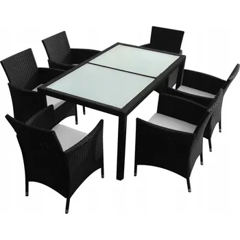 VidaXL 7dílná zahradní souprava s polstry, PE ratan, černá