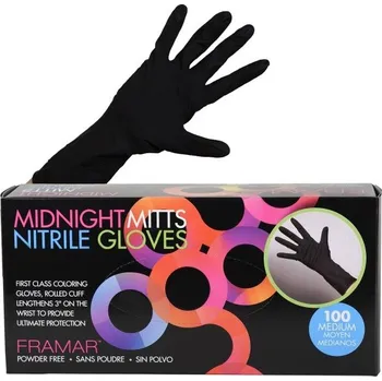 Příslušenství k barvení vlasů Framar Nitrile Gloves Midnight Mitts Medium 100ks